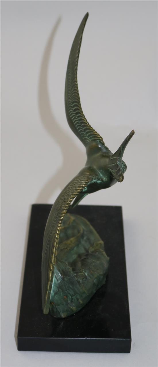 Irenee Rochard (1906-1984). A patinated bronze model of a tern, 8.25in.